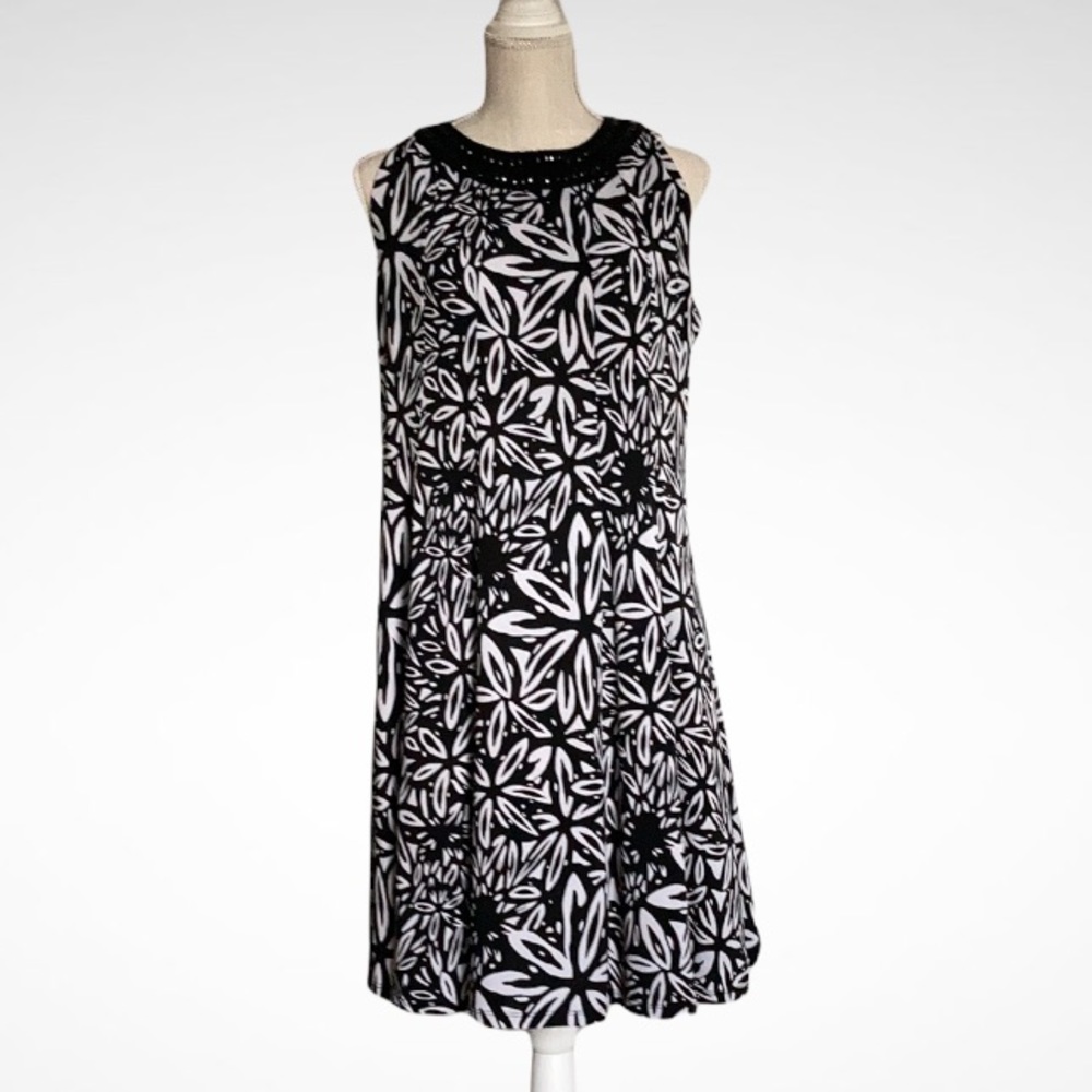 Another Thyme Dress Sleeveless A-line Jewel Neckline Black White Modern …